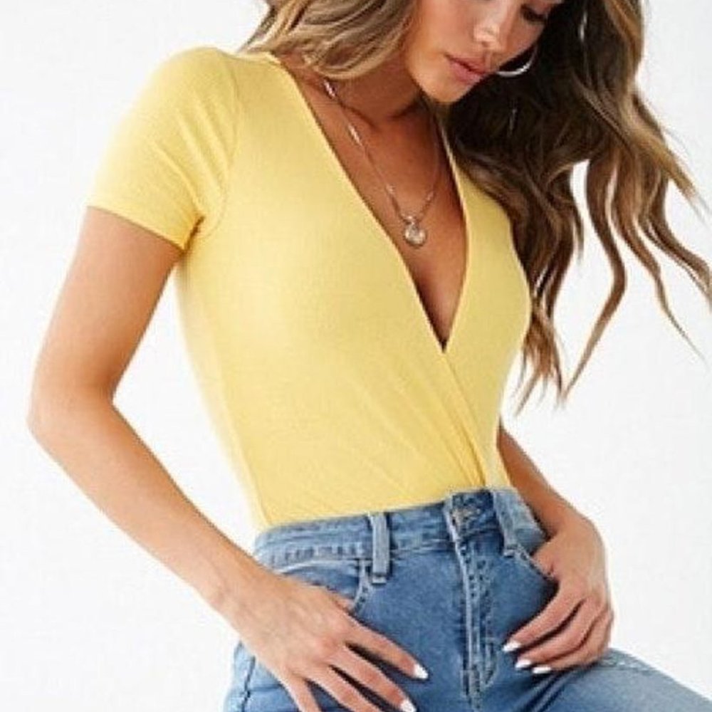 Yellow ribbed body suit 3x